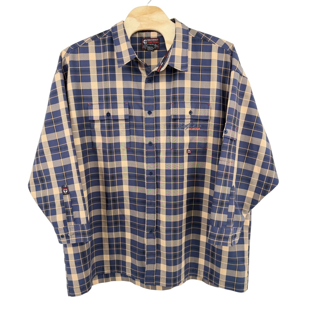 Southpole Shirt Mens 5XL Blue Plaid Function Button Down Long Sleeve Utility - Picture 1 of 12